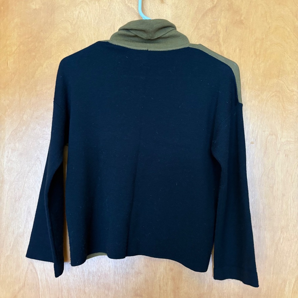Eileen‎ Fisher Petite Turtleneck Sweater Olive Black Colorblock Merino Wool PP - Picture 2 of 7